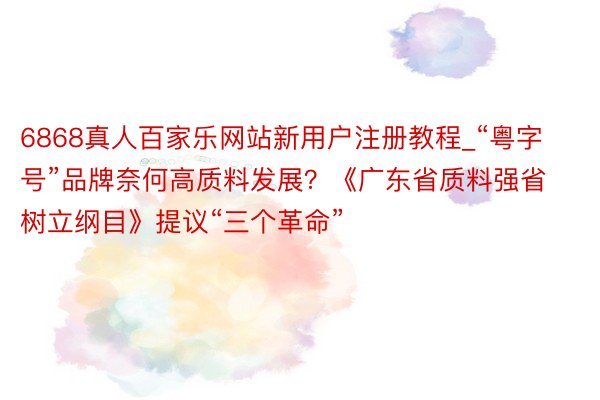 6868真人百家乐网站新用户注册教程_“粤字号”品牌奈何高质料发展？《广东省质料强省树立纲目》提议“三个革命”