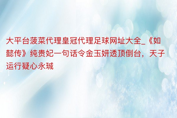 大平台菠菜代理皇冠代理足球网址大全_《如懿传》纯贵妃一句话令金玉妍透顶倒台，天子运行疑心永珹
