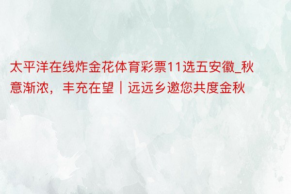 太平洋在线炸金花体育彩票11选五安徽_秋意渐浓，丰充在望｜远远乡邀您共度金秋